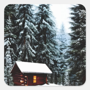 Schöne Abstrakte Winterhütte Quadratischer Aufkleber