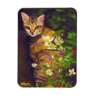 Schöne abyssinische Katze im Mitternachtsgarten Magnet