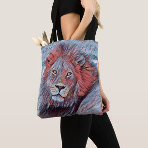 Schöne African Lion Watercolor in Red and Blue Tasche
