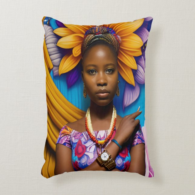 Schöne Afrikanerin mit Armbanduhr Dekokissen (Vorderseite(Vertikal))