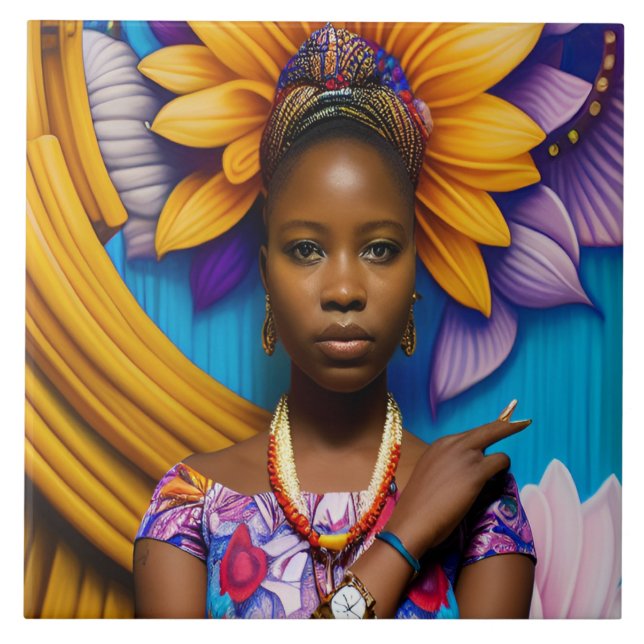 Schöne Afrikanerin mit Armbanduhr Fliese (Vorderseite)