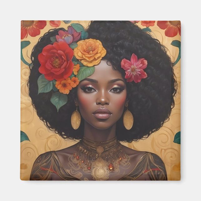Schöne afrikanische Amerikanerin mit Blume Magnet (Vorne)