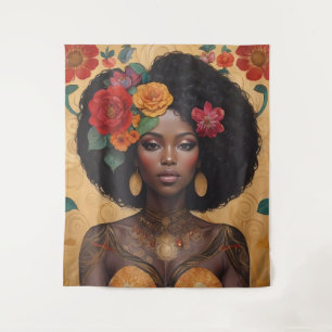 Schöne afrikanische Amerikanerin mit Blume Wandteppich