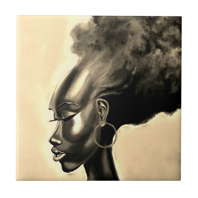 Schöne afrikanische Frau Malerei Fliese (Vorderseite)