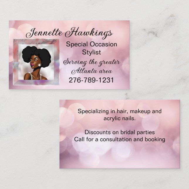 Schöne afrikanische Frau Pink Business Card Visitenkarte (Vorne/Hinten)