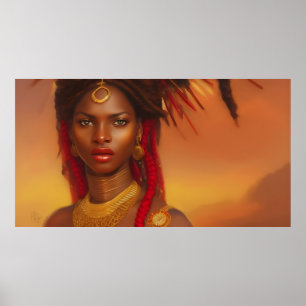 Schöne afrikanische Frau rot Gold Poster