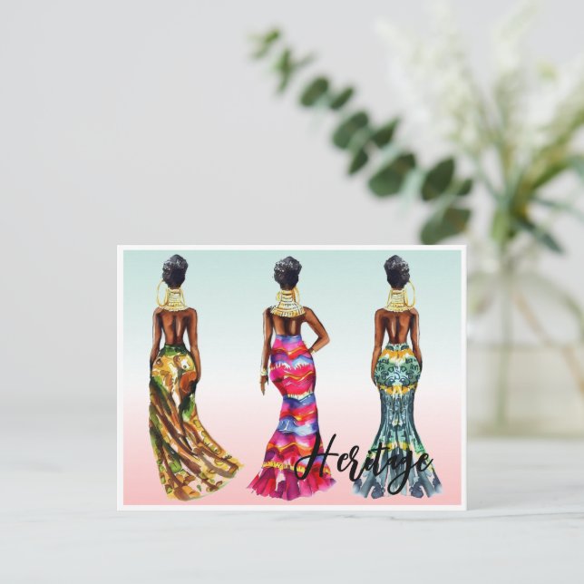 Schöne afrikanische Frauen Gold Juwelen farbenfroh Postkarte (Stehend Vorderseite)