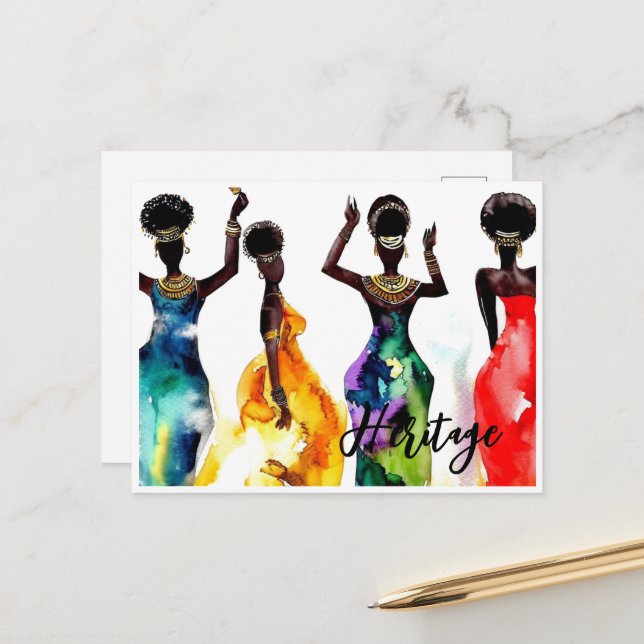 Schöne afrikanische Frauen in farbenfrohen Gärten Postkarte (Vorderseite/Rückseite Beispiel)