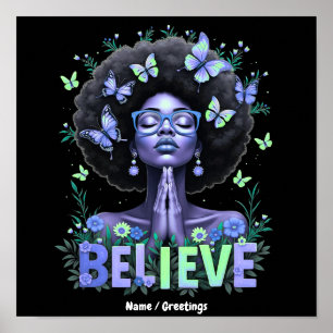 Schöne Afro-Frau Schwarze Königin betend Tribut Poster