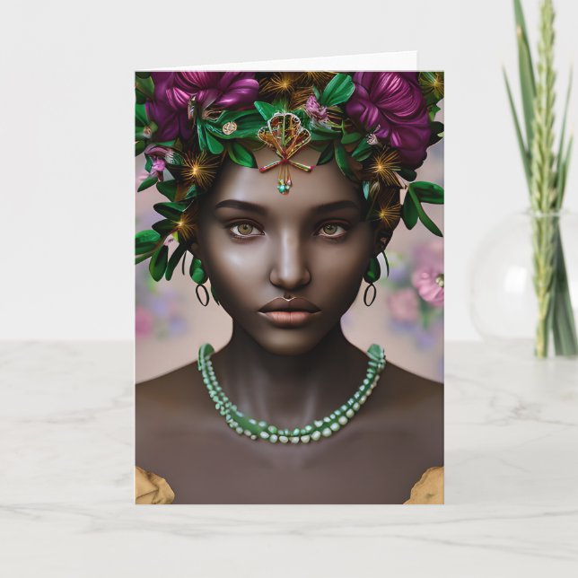 Schöne afroamerikanische Frau mit Blume Karte (Vorderseite)