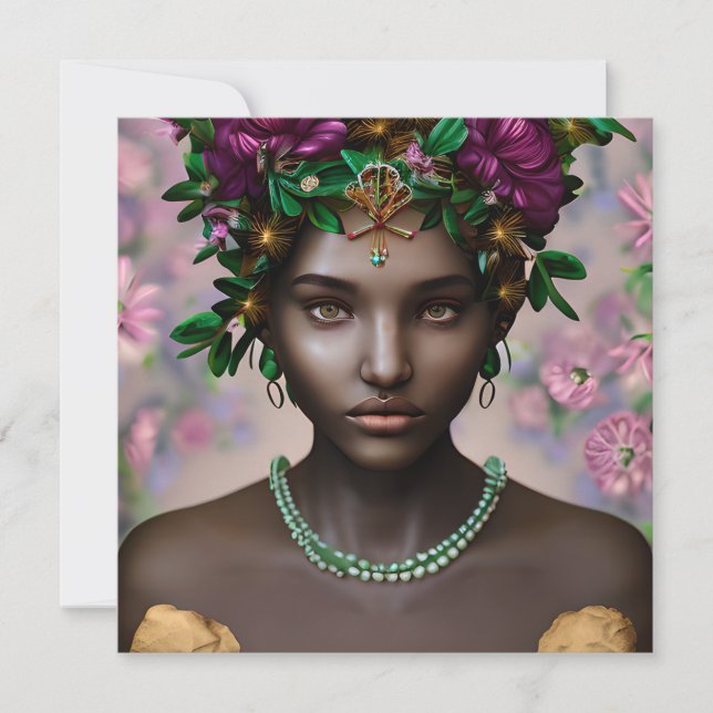 Schöne afroamerikanische Frau mit Blume Karte (Vorderseite)