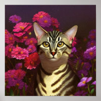 Schöne ägyptische Mau Katze in einem Nachtgarten