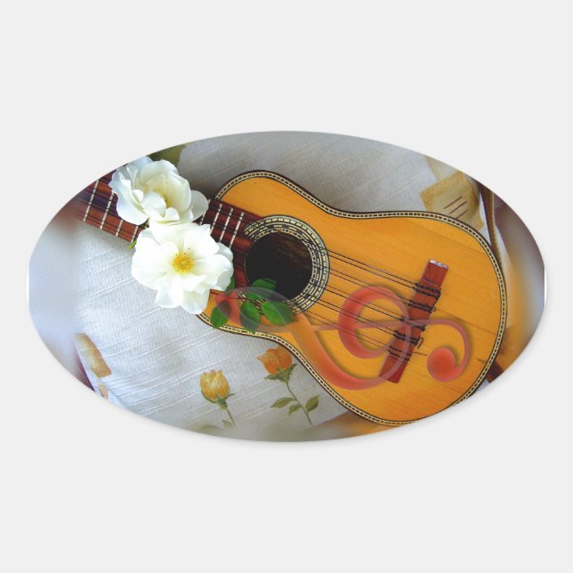 Schöne akustische Gitarre Musiknote Ovaler Aufkleber (Vorderseite)