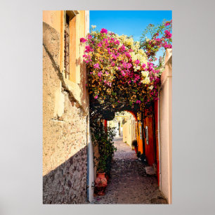 Schöne Allee in Santorini, Griechenland Poster