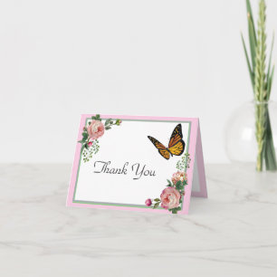 Schöne alte rosa Rose Botanik Dankeskarte