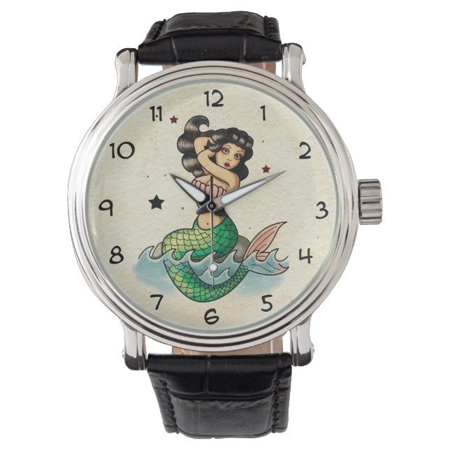 Schöne Alte Schule Meerjungfrau Armbanduhr (Vorderseite)