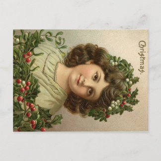 Schöne alte Weihnachtslithographie des jungen Mädc Postkarte