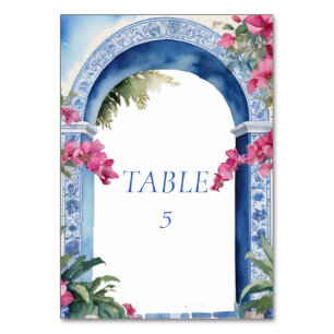 Schöne Amalfiküste Bougainvillea Blaue Fliesen Tischnummer