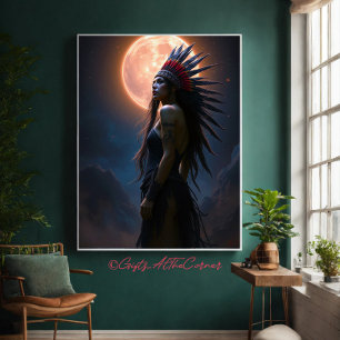 Schöne amerikanische Frau am Himmel Fullmoon Leinwanddruck