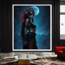 Schöne amerikanische Frau am Himmel Fullmoon
