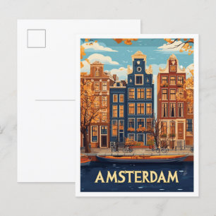 Schöne Amsterdam Kunst Illustration Reise Postkarte