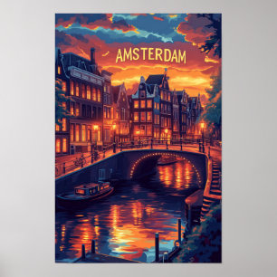 Schöne Amsterdam Vintag Illustration Travel Poster