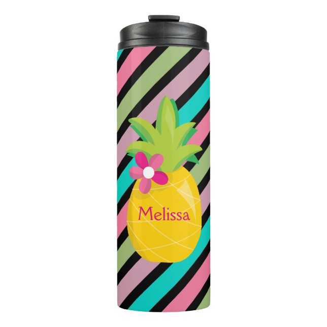 Schöne Ananas mit Streifen Thermosbecher (Vorderseite)