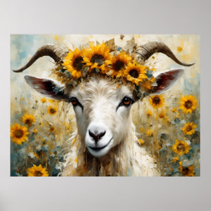 Schöne Angora Ziege im Sonnenblumen Fields Poster