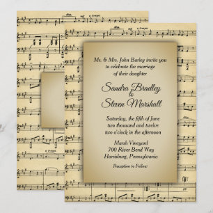Schöne antike Blatt Musik Thema Hochzeit Einladung