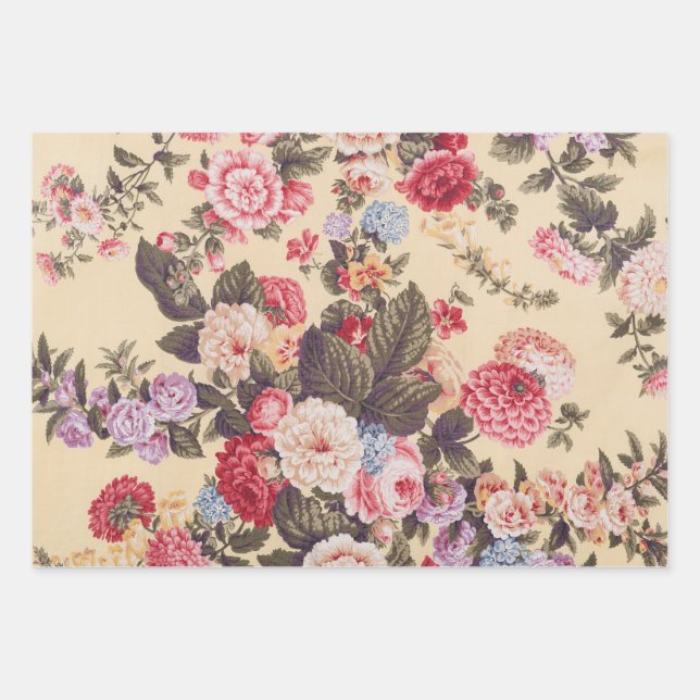 Schöne antike Blumen Beige  Geschenkpapier Set (Vorderseite)