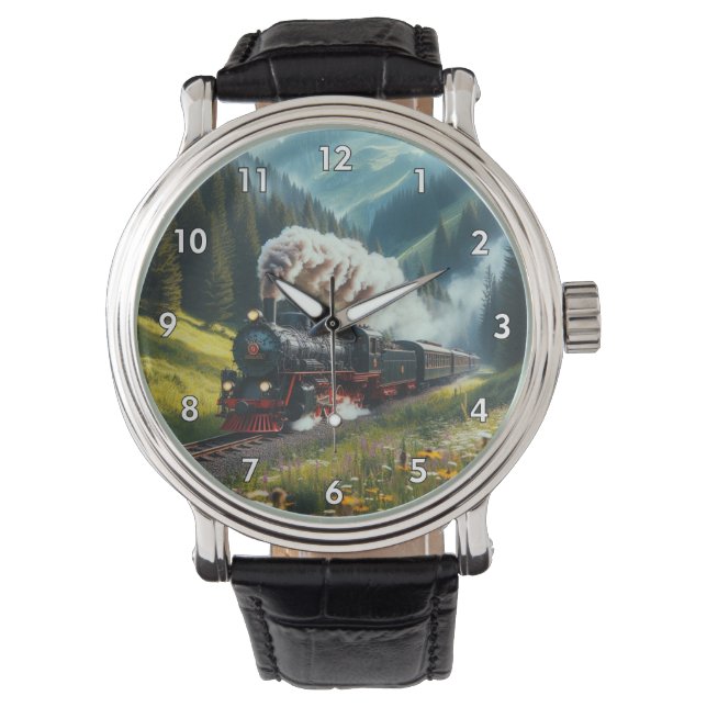 Schöne antike Dampflokomotive Motor Armbanduhr (Vorderseite)