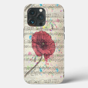 Schöne antike Mohnblumen-Blume Musiknoten Case-Mate iPhone Hülle