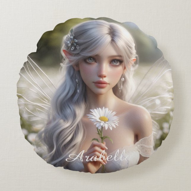 Schöne April Fairy in Daisies Rundes Kissen (Vorderseite)