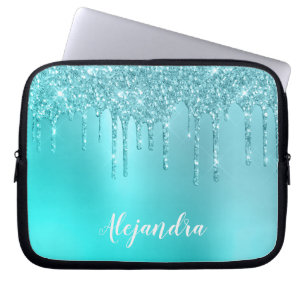 Schöne Aqua Blue Minze & Türkis Glitzer Tropfen Laptopschutzhülle