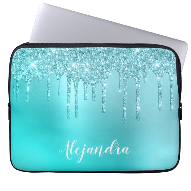 Schöne Aqua Blue Minze & Türkis Glitzer Tropfen Laptopschutzhülle (Vorderseite)