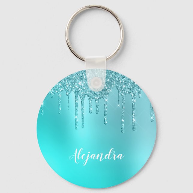 Schöne Aqua Blue Minze & Türkis Glitzer Tropfen Schlüsselanhänger (Vorderseite)