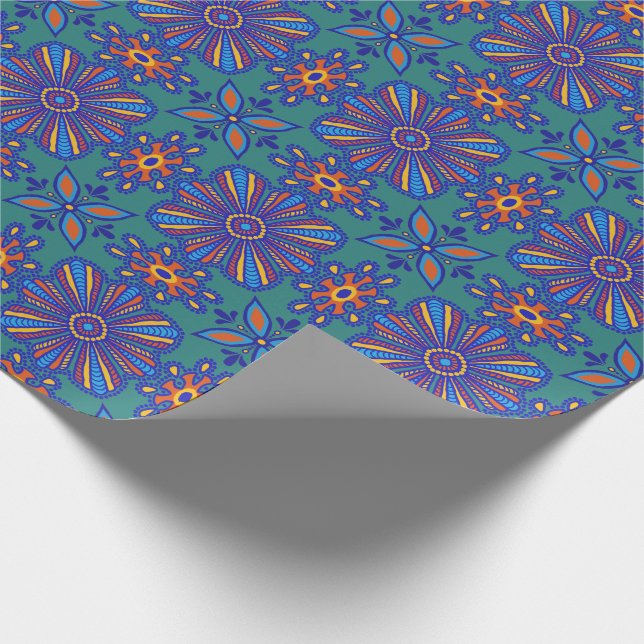 Schöne Aquamarine Boho Talavera Tile Geschenkpapier (Ecke)