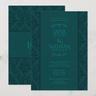 Schöne Aquamarine Damask Hochzeitsfeiern Einladung