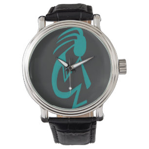 Schöne Aquamarine Kokopelli-Malerei Armbanduhr