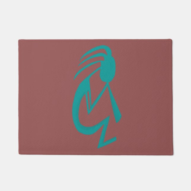 Schöne Aquamarine Kokopelli-Malerei Fußmatte (Vorderseite)