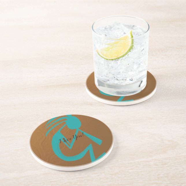 Schöne Aquamarine Kokopelli-Malerei Getränkeuntersetzer (Seite)