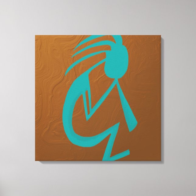 Schöne Aquamarine Kokopelli-Malerei Leinwanddruck (Vorderseite)