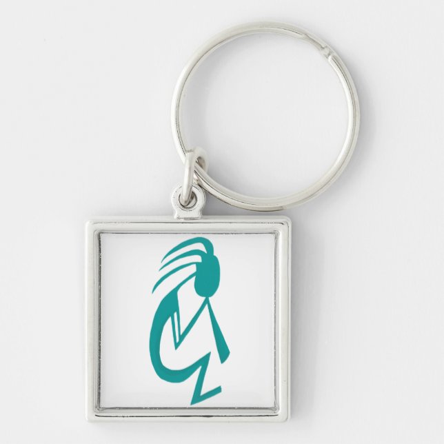 Schöne Aquamarine Kokopelli-Malerei Schlüsselanhänger (Vorne)