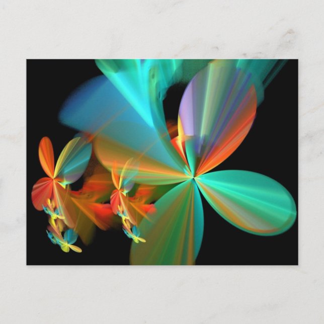 Schöne Aquamarine Orange Fraktal Art Blume Petals Postkarte (Vorderseite)