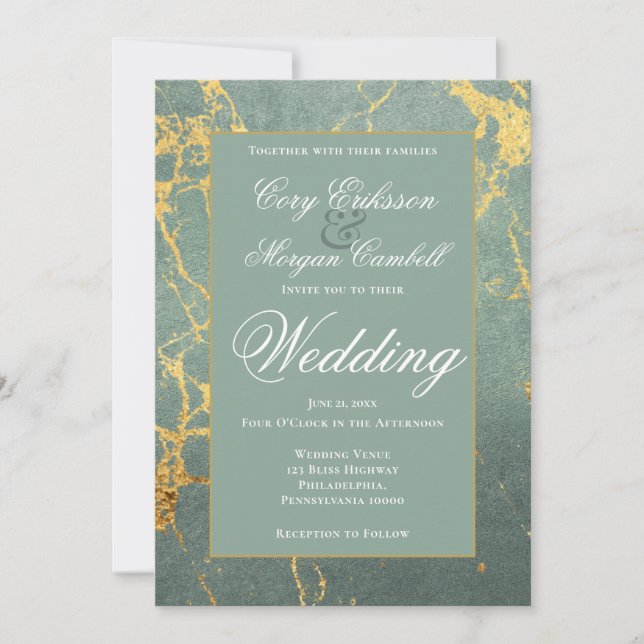 Schöne Aquamarine und goldene Marmorhochzeit Ankündigung (Vorderseite)