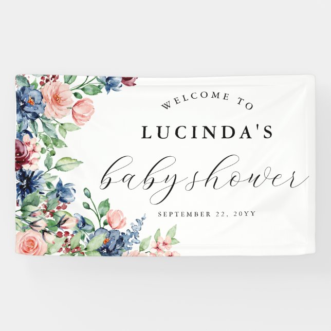 Schöne Aquarell Blumen & Grünpflanzen Kinderdusche Banner (Horizontal)