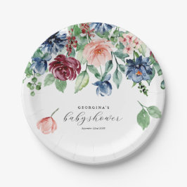 Schöne Aquarell Blumen & Grünpflanzen Kinderdusche Pappteller