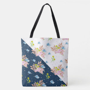 Schöne Aquarell-Blumen in zwei Tönen Pink Blau Wei Tasche