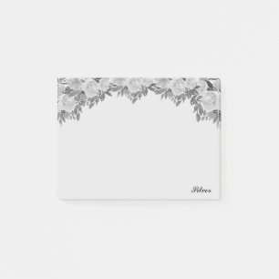 Schöne Aquarell-Silberblumen und Kalligrafie Post-it Klebezettel