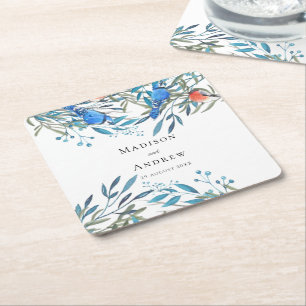 Schöne Aquarell-Vögel und -Blattwerk-Hochzeit Rechteckiger Pappuntersetzer